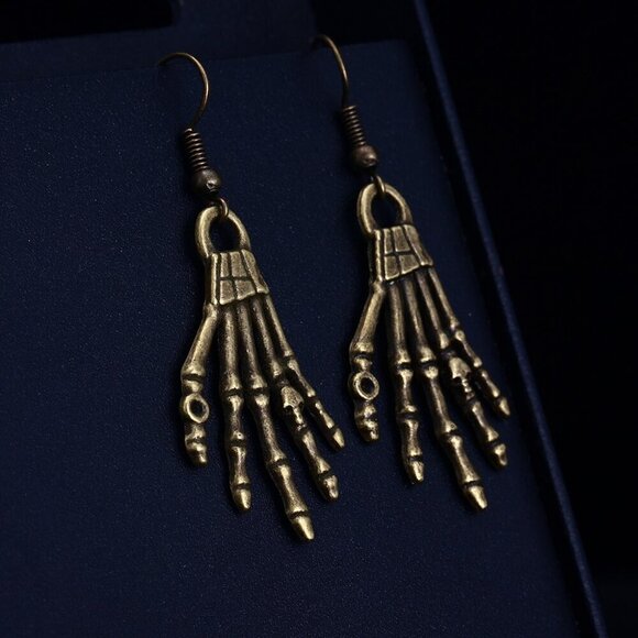😍TRENDY VINTAGE SKELETON DANGLE ANTIQUE BRONZE PLATED EARRINGS FOR WOMAN, K445 - Picture 4 of 5